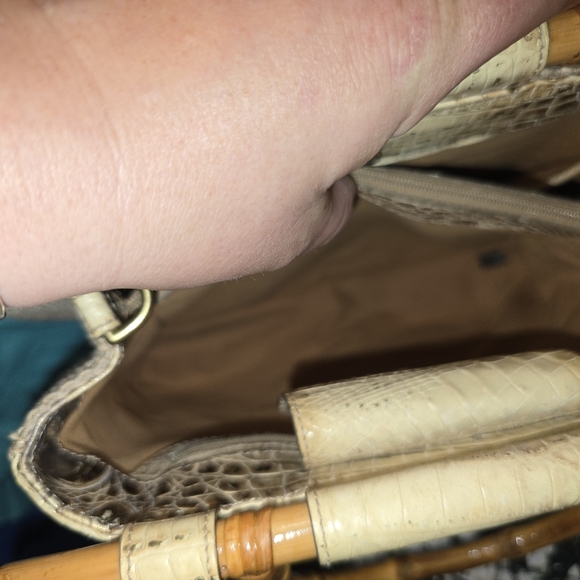 Brahmin Harbor Collection Tan Croc Embossed Medium Tote With Bamboo Handles - Picture 5 of 6